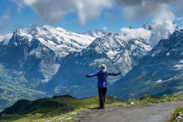 Hiking from Männlichen  to Kleine Scheidegg pass, Switzerland, the Alps, Europe.